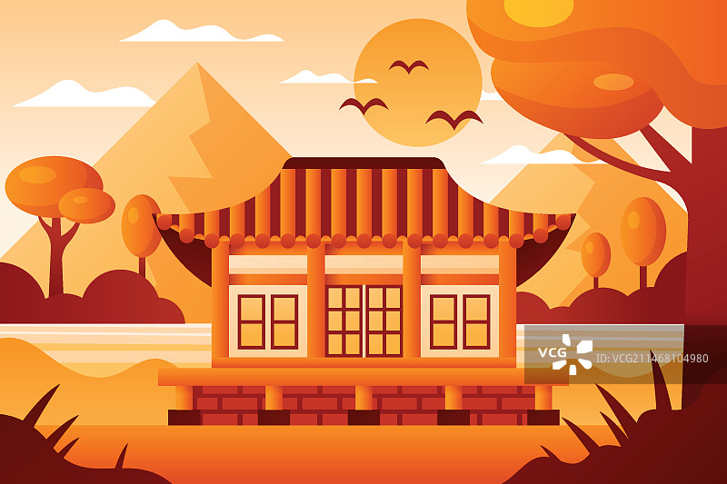 渐变风格韩国房屋插画图片素材