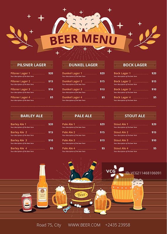 扁平风格啤酒菜单模板图片素材