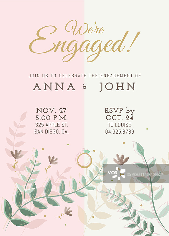 花卉订婚邀请函模板图片素材