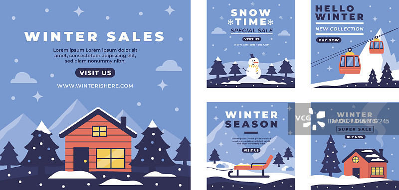 扁平风格冬季Instagram帖子合集图片素材