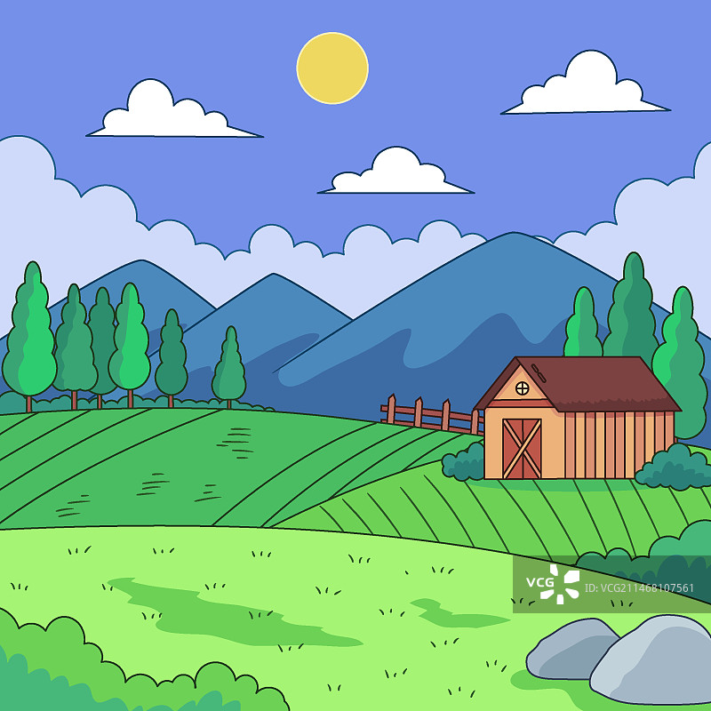 乡村景观插画图片素材