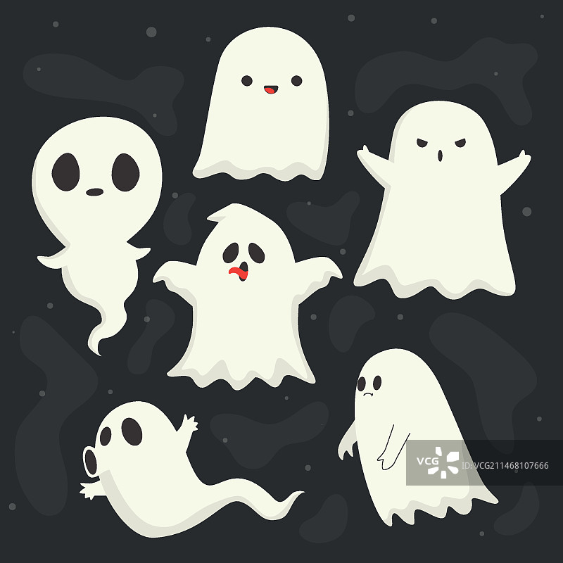 扁平风万圣节幽灵合集图片素材