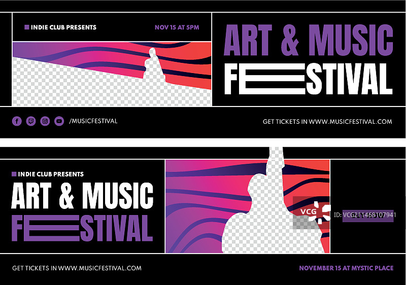 渐变彩色音乐节横幅图片素材