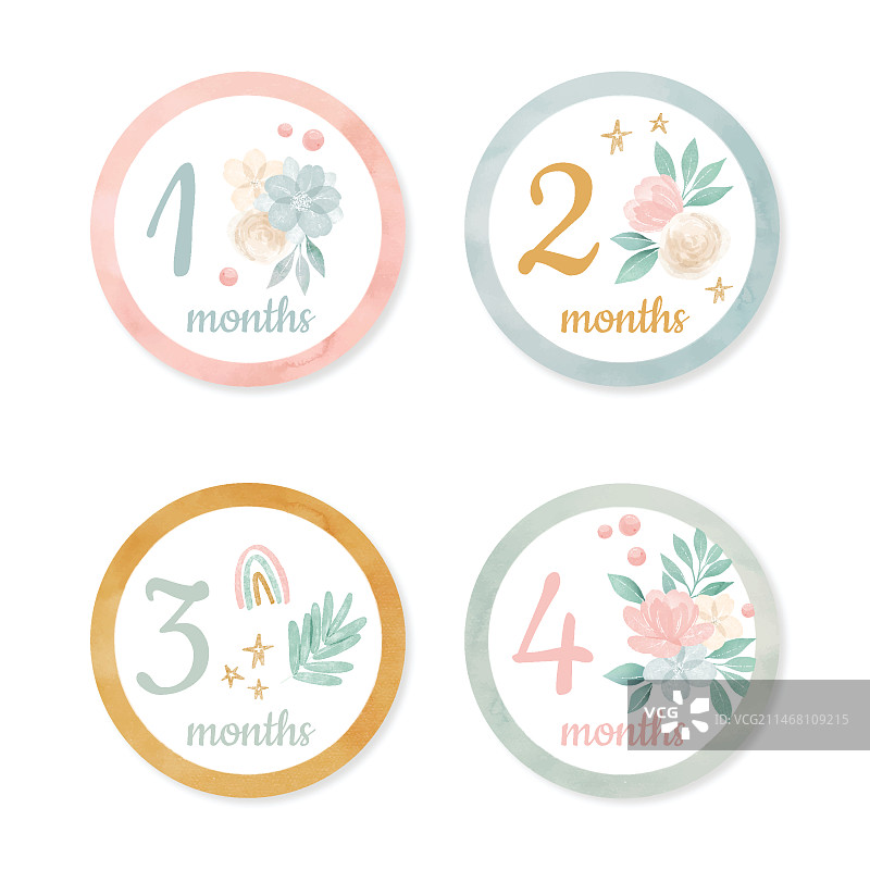 水彩婴儿里程碑模板图片素材