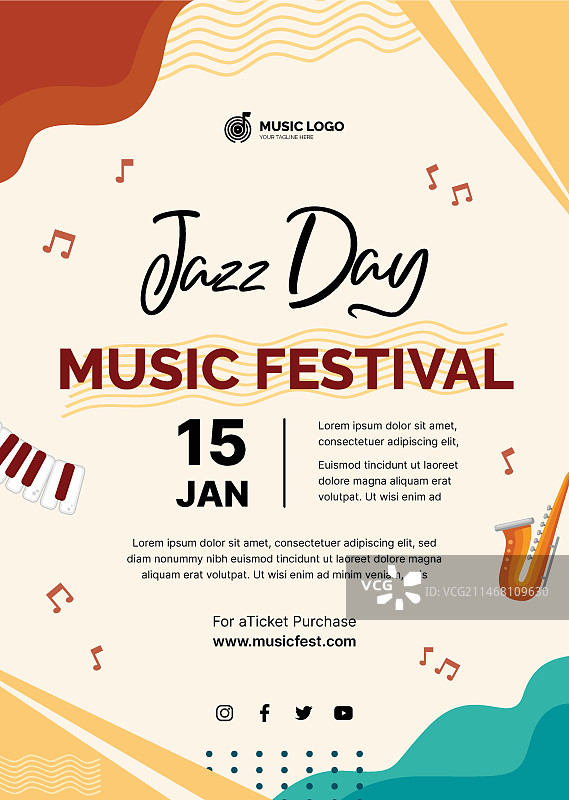 手绘彩色音乐节海报模板图片素材