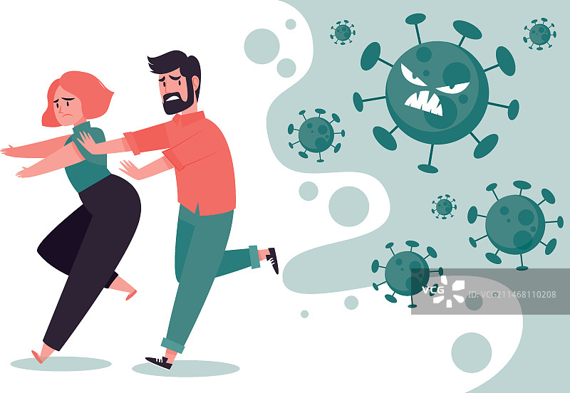 人们逃离冠状病毒颗粒图片素材