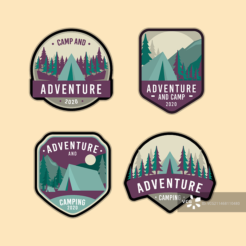 复古露营探险徽章合集图片素材