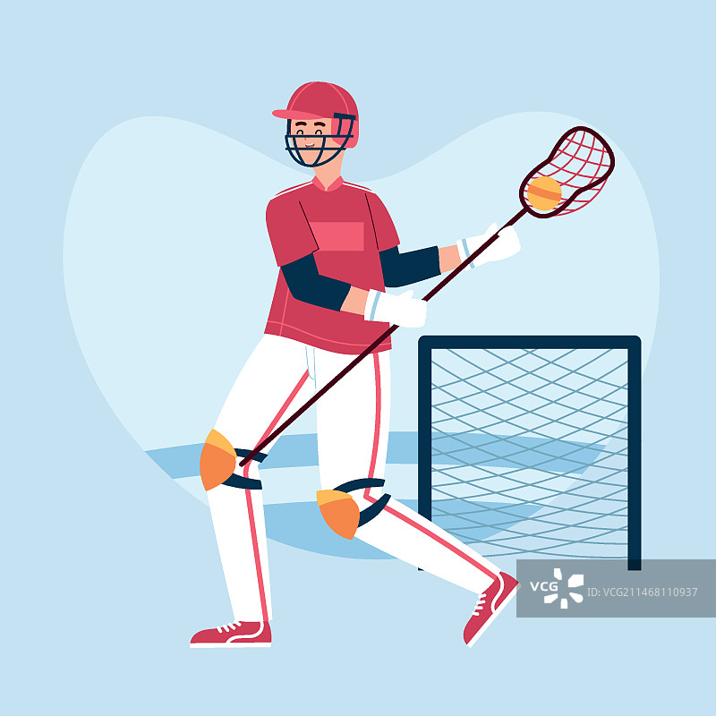 手绘人物玩长曲棍球插画图片素材