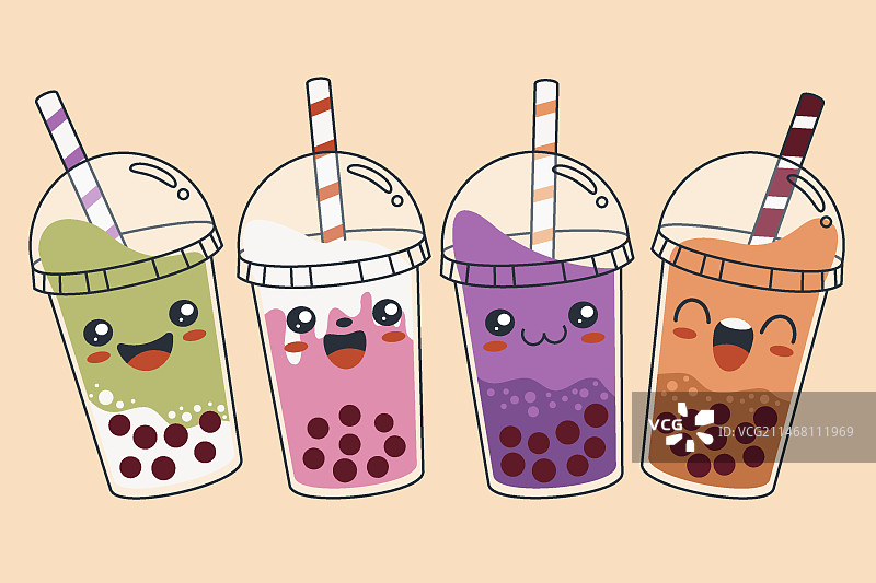 手绘吸管珍珠奶茶口味图片素材