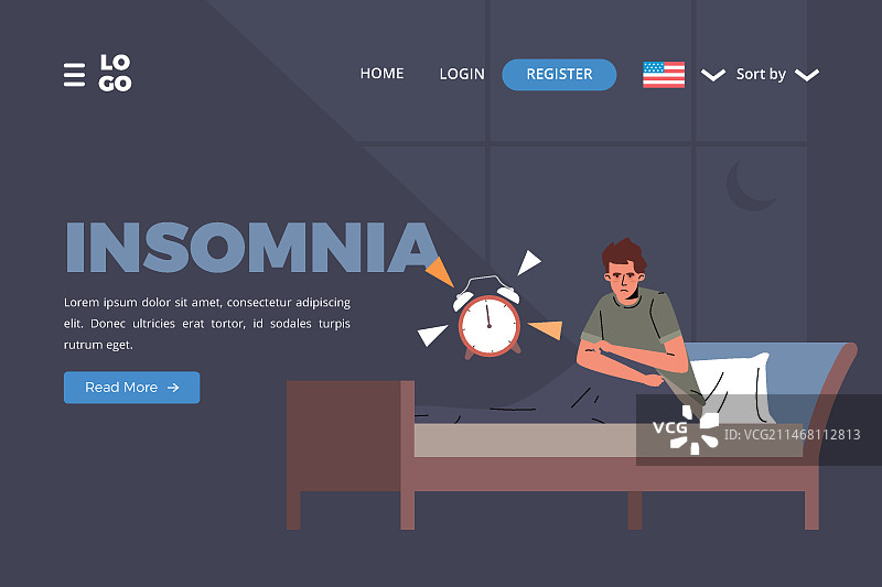 失眠着陆页概念图片素材