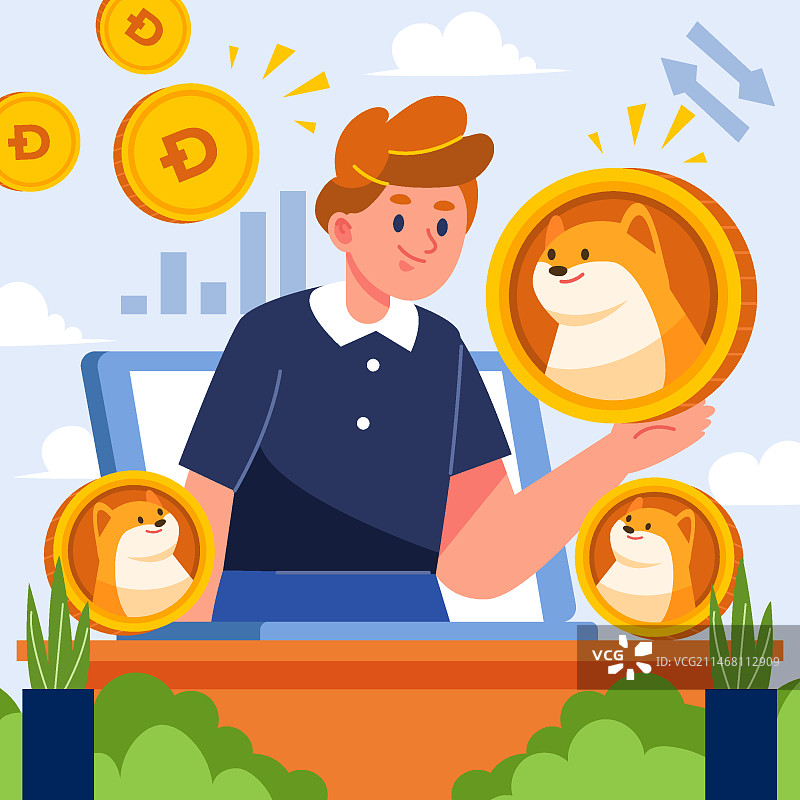 狗狗币创意扁平化设计图片素材