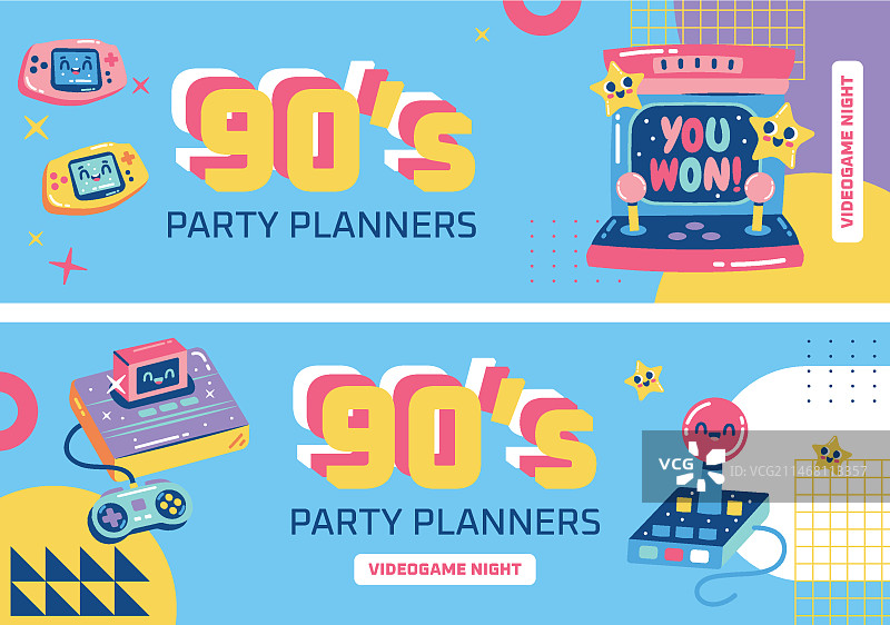 90年代怀旧生日banner扁平设计图片素材