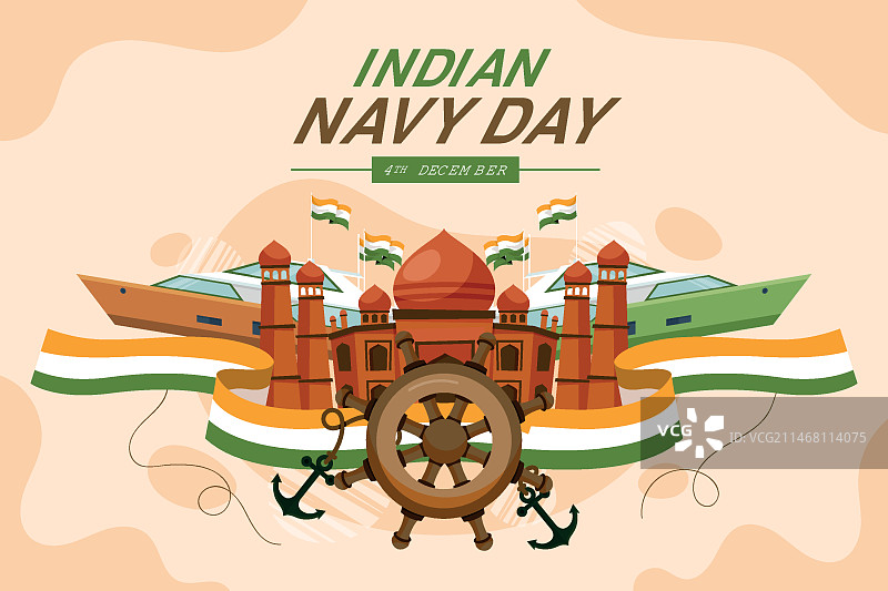 手绘扁平风格印度海军日背景图片素材