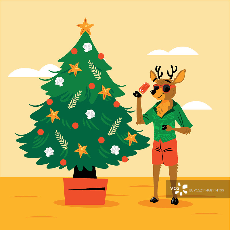 手绘扁平风夏季圣诞节插画图片素材