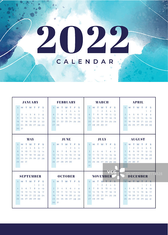 2022年水彩日历模板图片素材