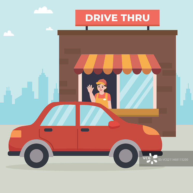 汽车餐厅点餐窗口插画图片素材