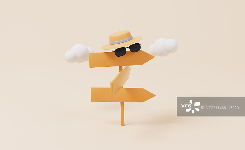 创意指示牌与旅行主题3D插画图片素材