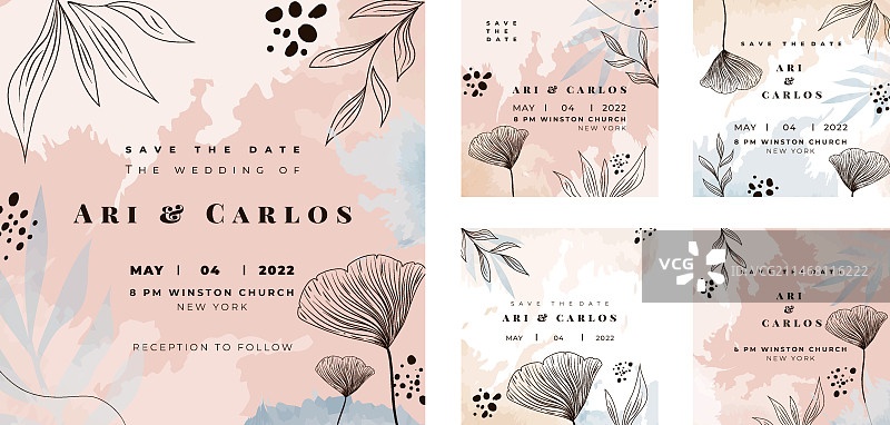 手绘花卉婚礼Instagram帖子图片素材