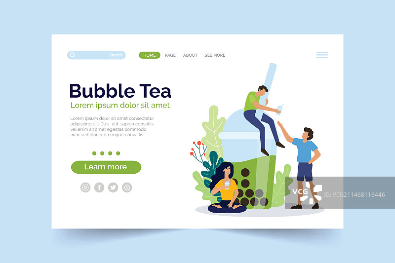 珍珠奶茶着陆页模板图片素材