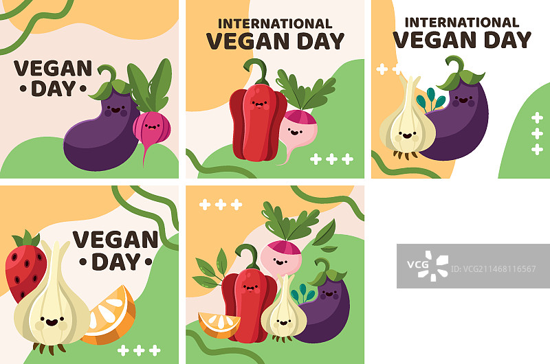 扁平风格世界纯素日Instagram帖子合集图片素材