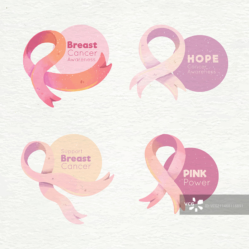 乳腺癌防治宣传月徽章系列图片素材