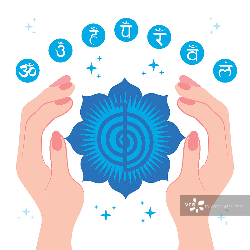 带有符号的能量治疗之手插图图片素材