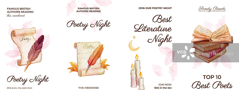 水彩文学模板设计图片素材