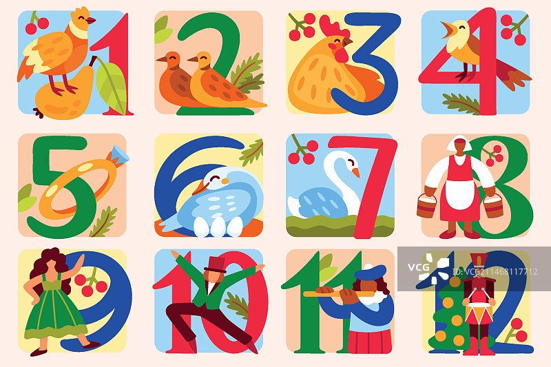 圣诞节插图扁平12天图片素材