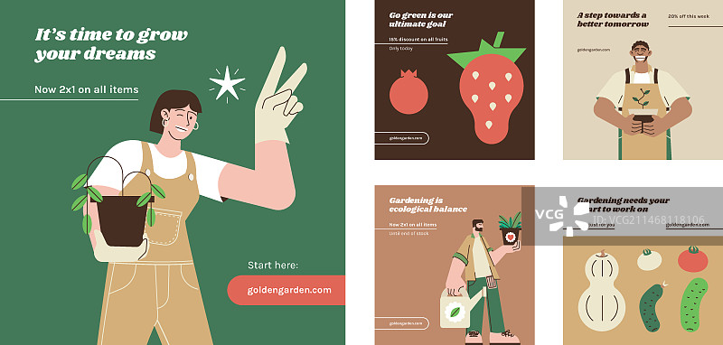 手绘园艺工作Instagram帖子集图片素材