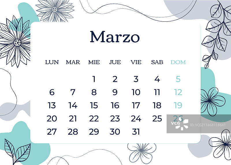 手绘年度日历模板图片素材