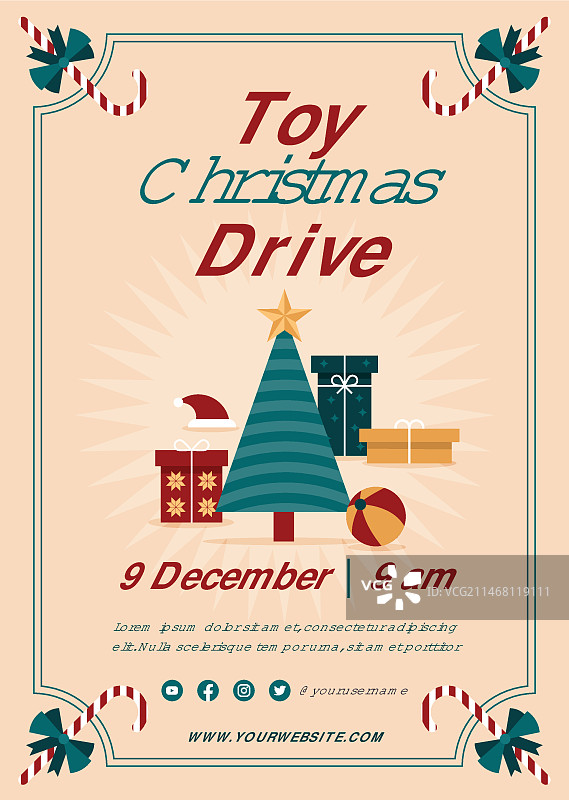 扁平风格圣诞玩具捐赠海报模板图片素材