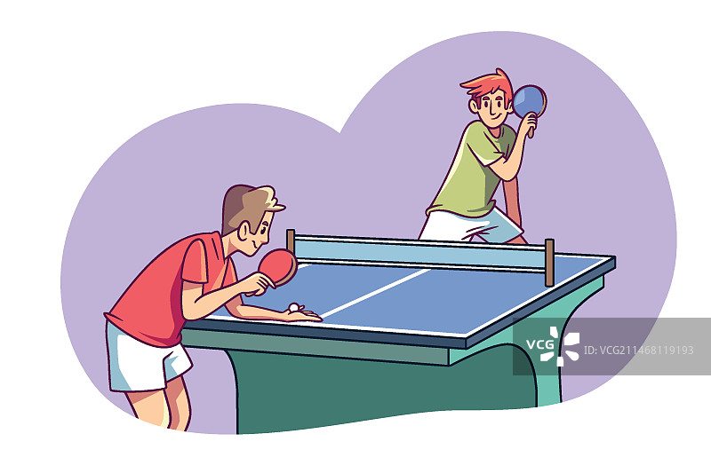 手绘风格人们打乒乓球图片素材