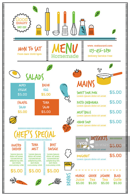 竖版数字餐厅菜单图片素材