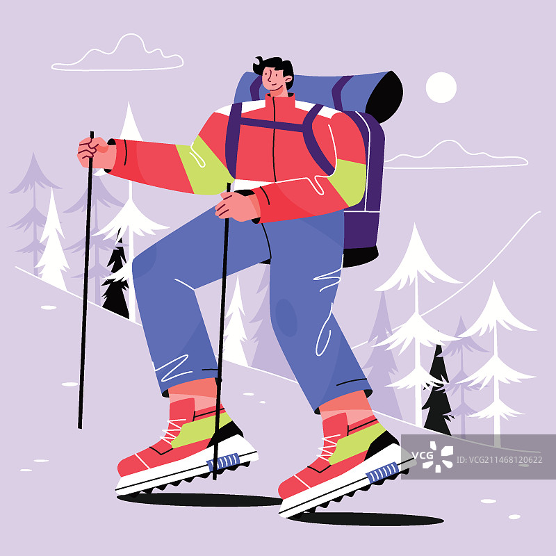 手绘雪鞋行走插画图片素材