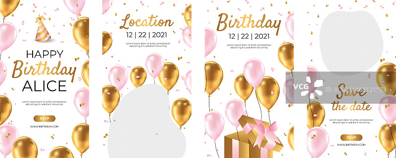 逼真奢华金色生日Instagram故事图片素材