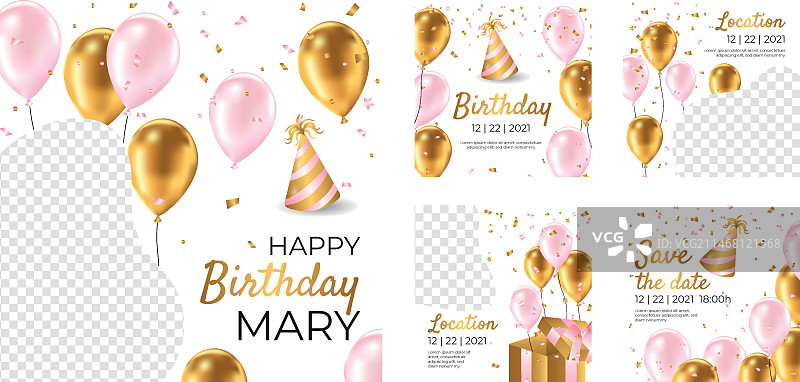 逼真奢华的金色生日Instagram帖子图片素材