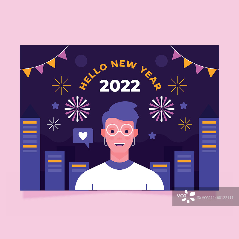 扁平风格新年贺卡模板图片素材