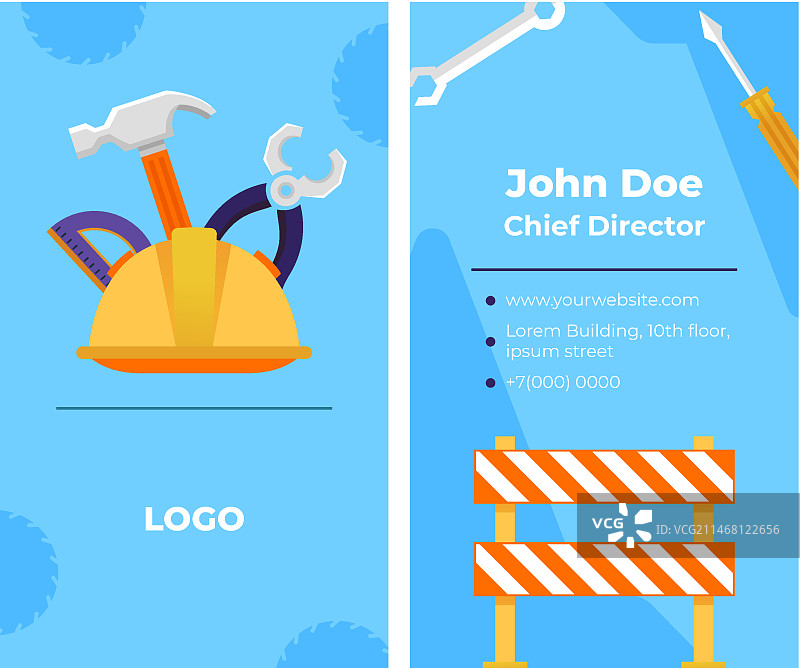 扁平风格建筑公司竖版名片模板图片素材