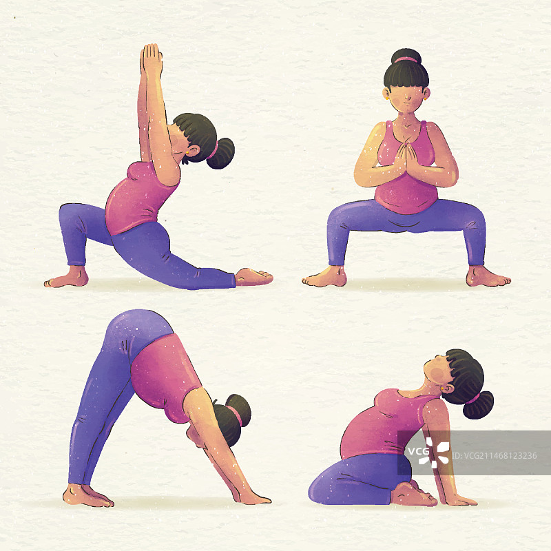 水彩孕妇瑜伽合集图片素材