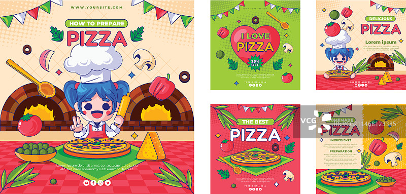 手绘美味披萨Instagram帖子图片素材