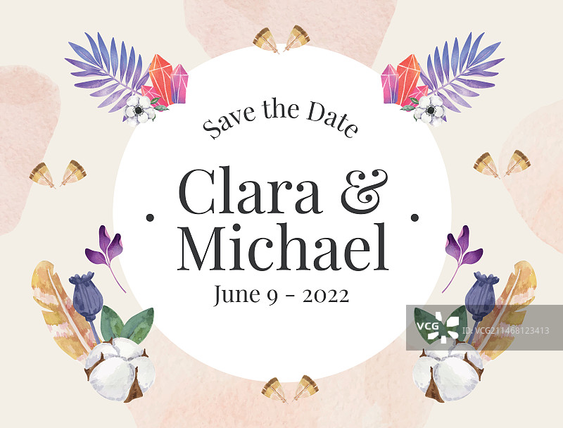 水彩花卉波西米亚风婚礼照片墙模板图片素材