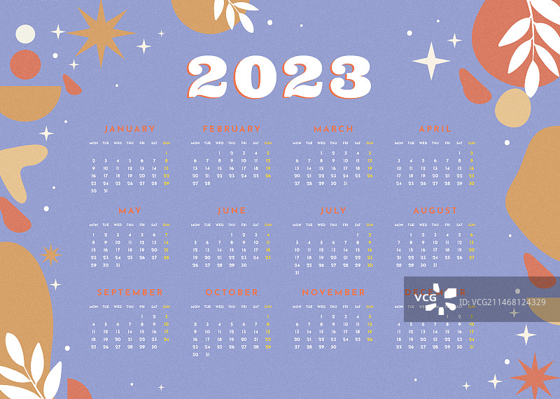 手绘2023年月历模板图片素材