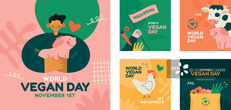 扁平风格世界纯素日Instagram帖子合集图片素材