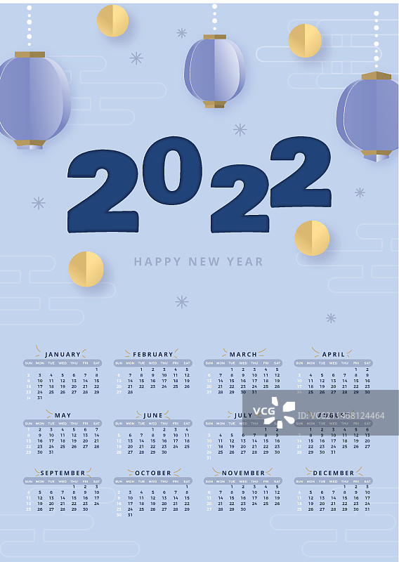 纸风格2022年日历模板图片素材