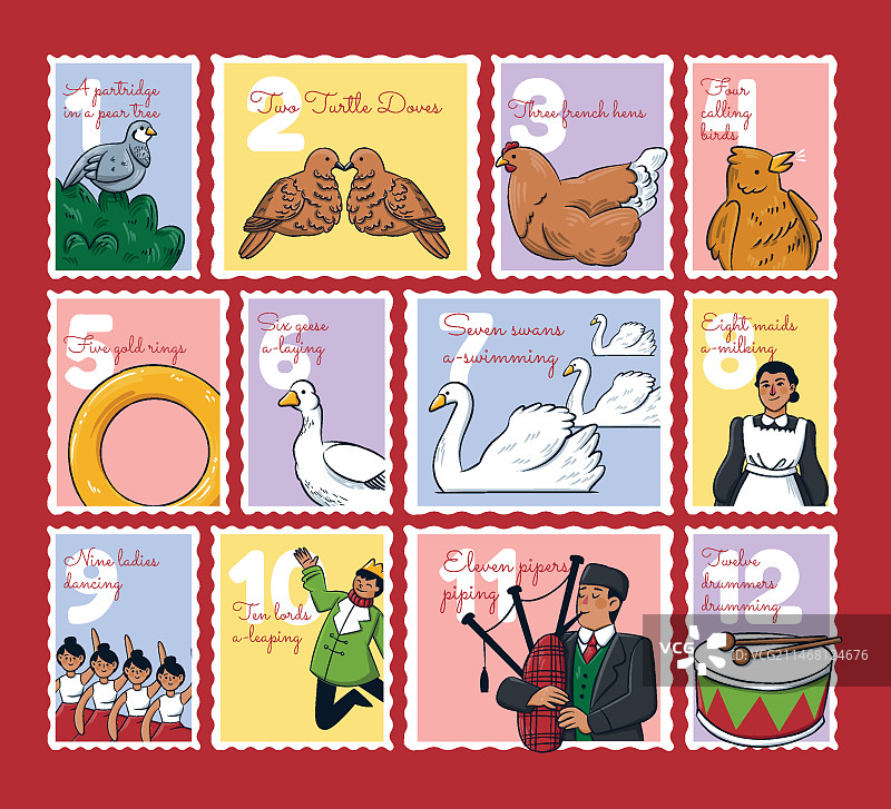 手绘圣诞节12天插画图片素材