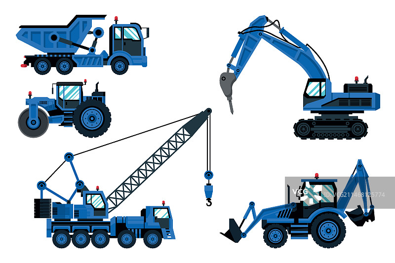 蓝色挖掘机合集图片素材