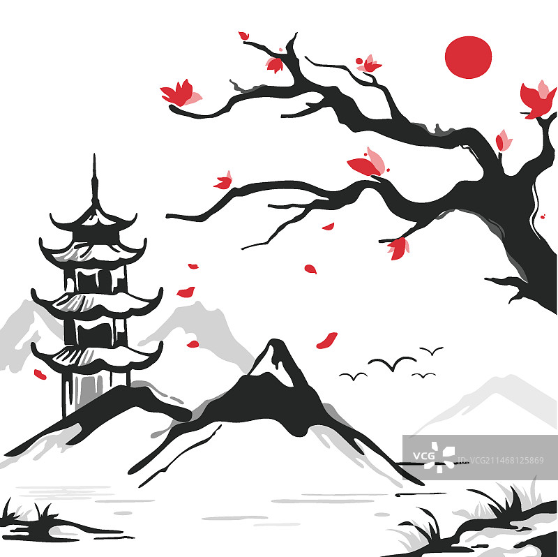 手绘中国风插画图片素材