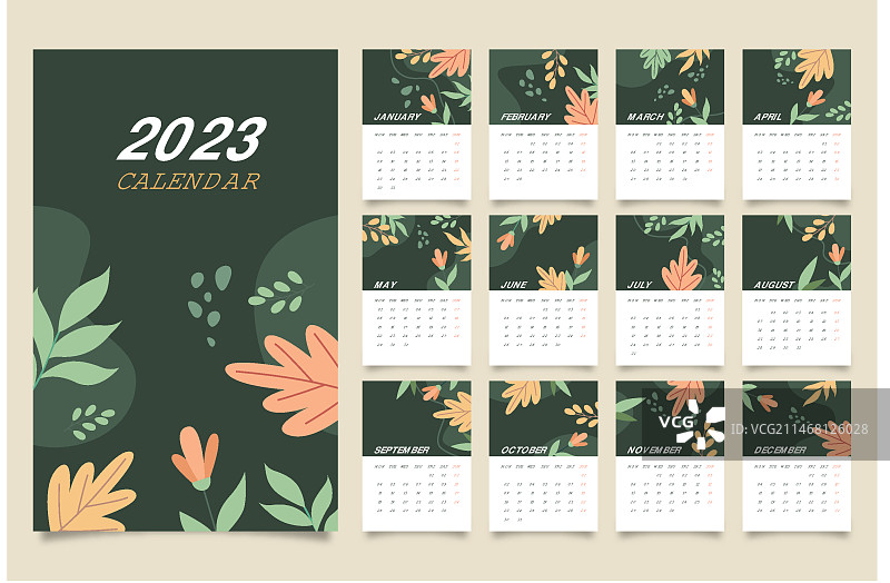 2023年月度日历扁平模板图片素材