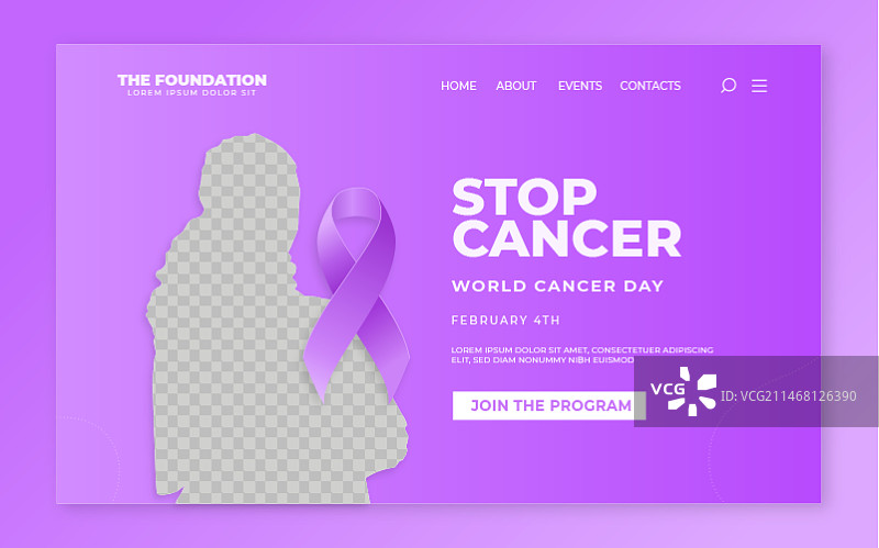 渐变世界癌症日着陆页模板图片素材