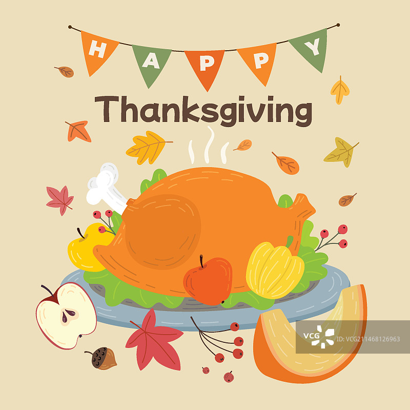 手绘感恩节插画图片素材